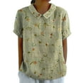 thumbnail image 2 of AKEGAMN Retro Striped Back Button Loose Top Casual Shirt for Women, Green L, Size S-4XL, 2 of 4