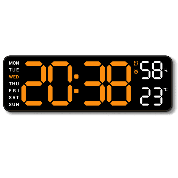 10" Digital Wall Mount Clock: Dual Alarm Wall Mount Clock with Big Led and Functions for Living Room Bedroom Office Desk Decor - Housewarming Gifts Home Wall Decor, Orange
