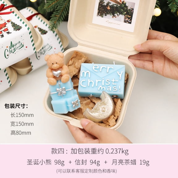 Christmas Tree Candle Set of 6 Layered Soy Wax Candles with Wooden Wick Balsam Fir Scented Holiday Decorations Gift Box（D)