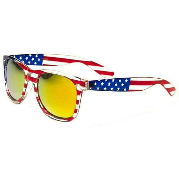 V.W.E. Classic American Patriot Flag Mirror Sunglasses USA - Clear Frame