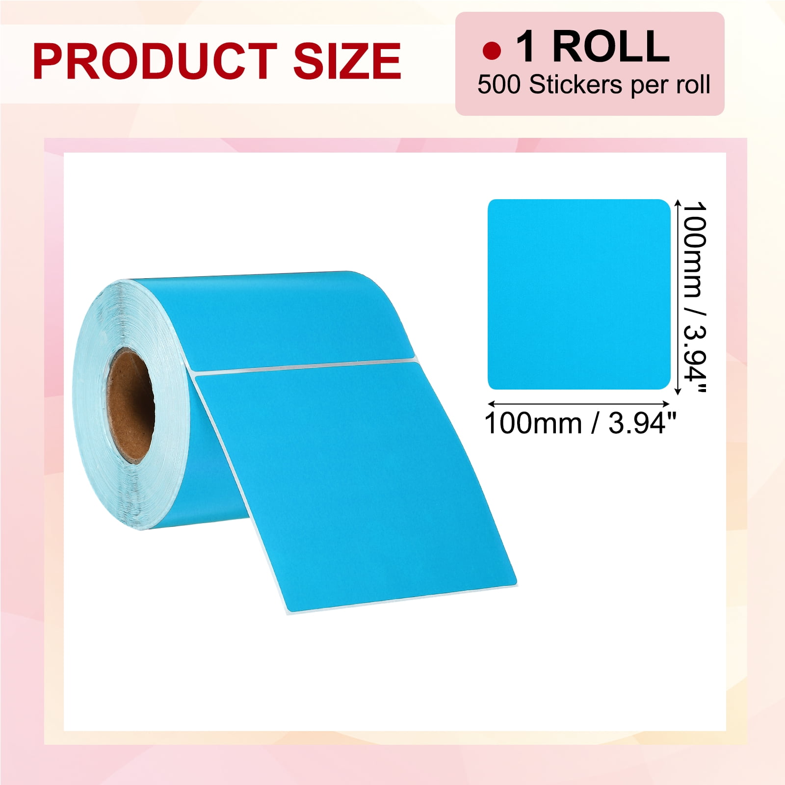Uxcell 500Pcs Thermal Labels 3.94x3.94" Thermal Printer Labels Stickers Self Adhesive Tags Rectangle Paper Roll Small for Printer Shipping Label Mailing UPS Barcode Address Blue