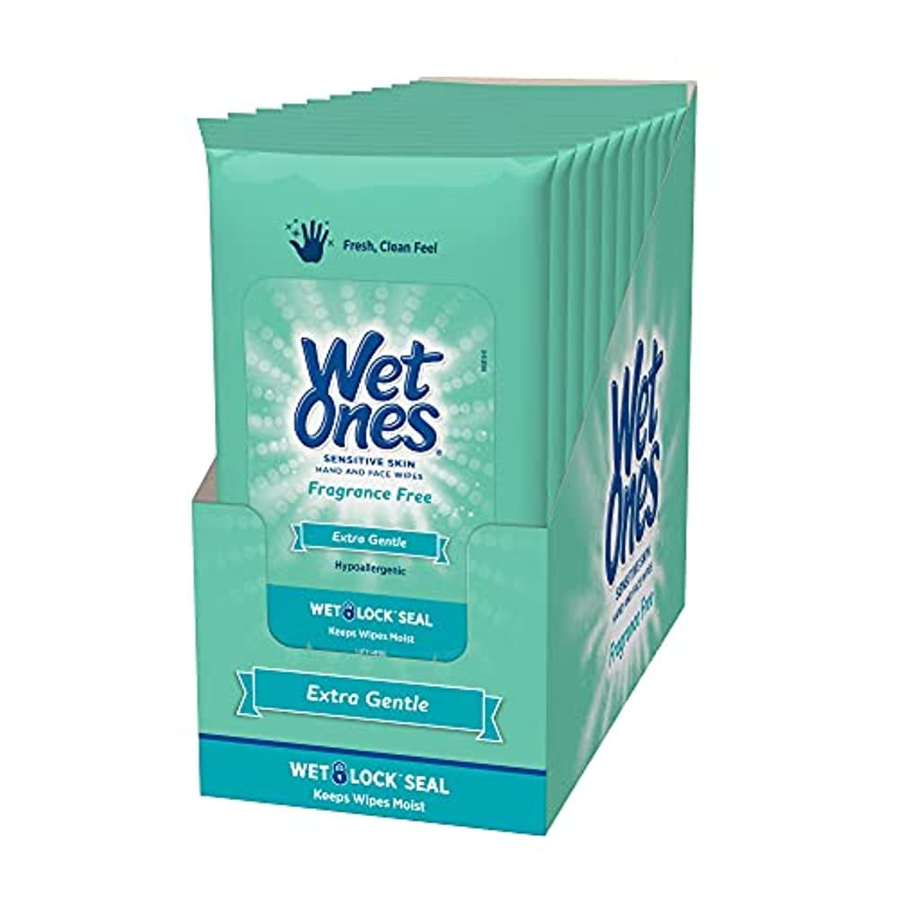 200 Wipes Total Pack of 10 20 Count Travel Pack Wet Ones Sensitive Skin Hands & Face Wipes 