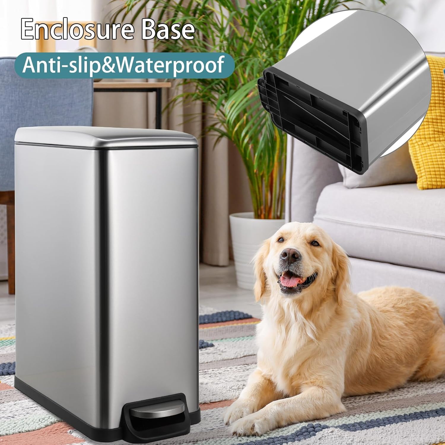 TLSUNNY 13.2 Gal Stainless Steel Trash Can, with Soft-Close Lid, Inner Bucket, Foot Pedal Trash Can, for Kitchen, Bathroom, Living Room