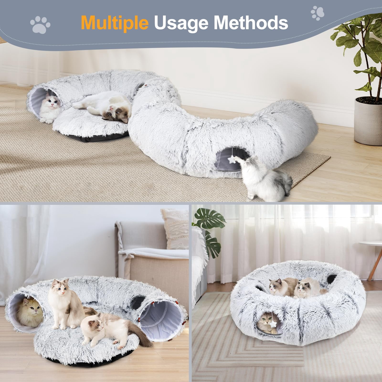 Cat Tunnel Bed For Indoor Cats  Xl Christmas Tree Skirts Washable Warm Soft Donut Multifunctional Interactive Playground Toys Felines Pet Decoration