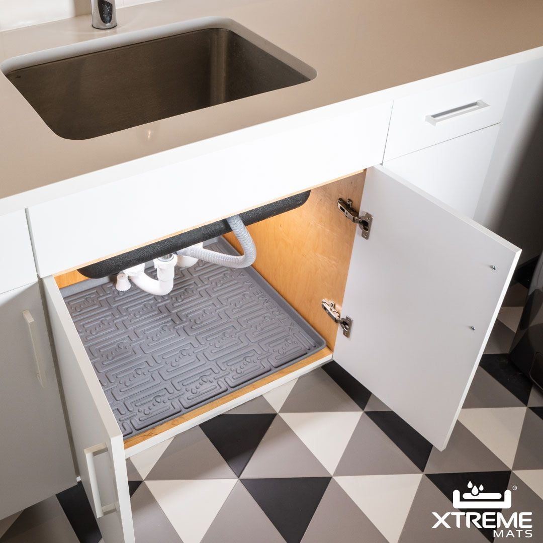 Xtreme Mats - Waterproof Under Sink Mat for Bathroom, Pick Your Size - 34  1/4 x 19 1/4 - Bathroom Cabinet Shelf Protector, Flexible Under Bathroom  Sink Drip Tray Liner - CMV-36-GREY 