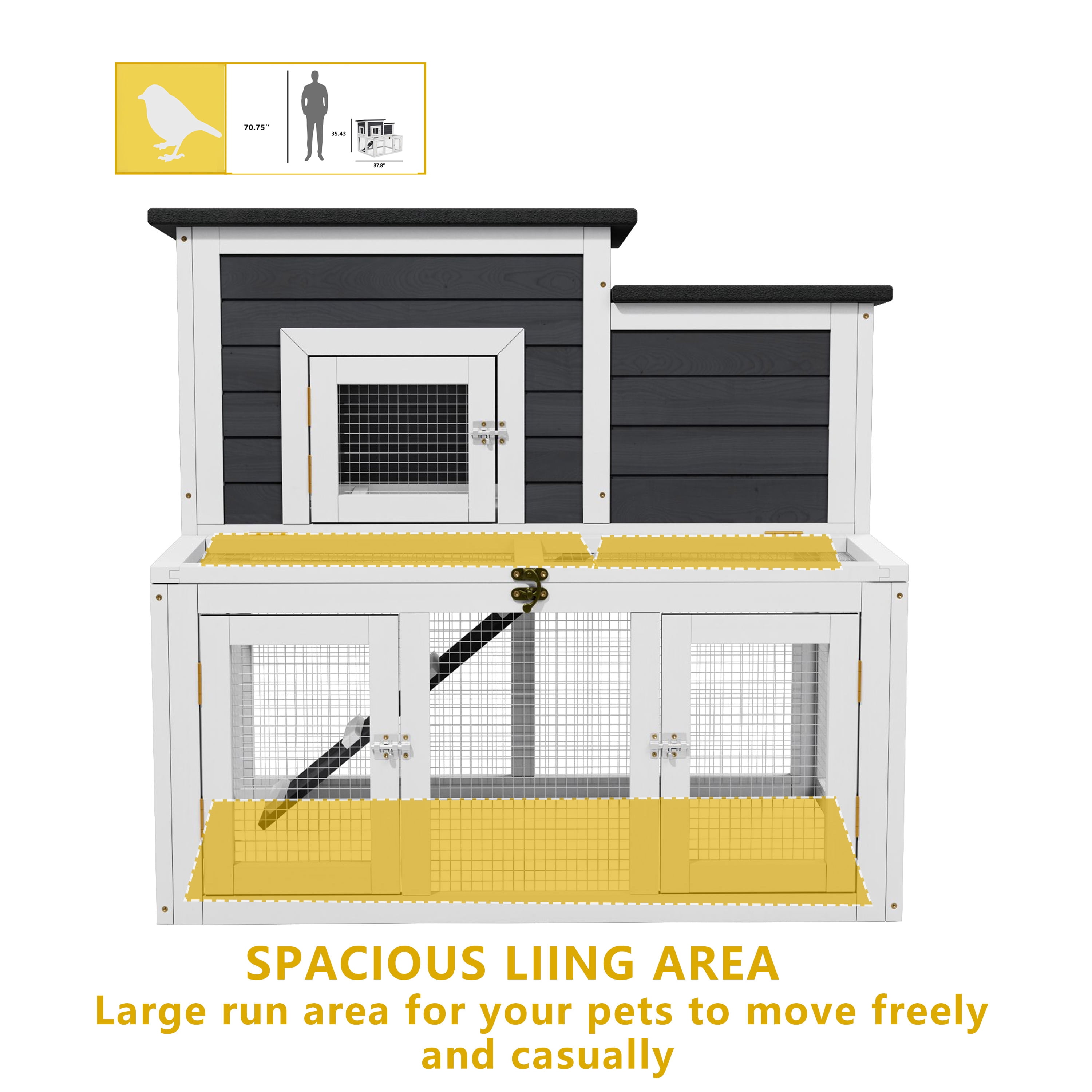 Large Outdoor Wooden Quail Cage Rabbit Hutch Chicken Coop with Run & Ramp，2 Tier