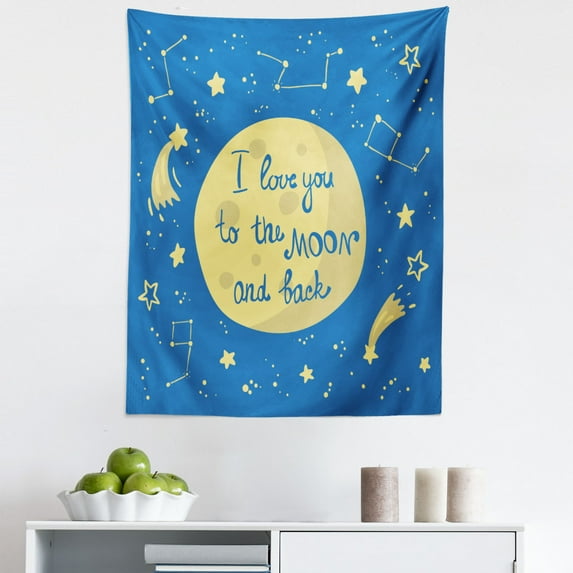 I Love You Tapestry, Comet Astronomical Feelings in Shooting Star Space Cosmic Orbit Concept, Fabric Wall Hanging Decor for Bedroom Living Room Dorm, 5 Sizes, Yellow Violet Blue, by Ambesonne