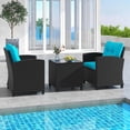 thumbnail image 4 of Costway 3 PCS Patio Furniture Set with Tempered Glass Coffee Table Washable Cushions Turquoise, 4 of 10