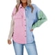 thumbnail image 2 of Sonducket Abrigo de mujer Botón de bloque de color Camisa cálida Otoño Invierno Solapa de pana Prendas para la parte del cuerpo rosa gris 3XL, 2 of 6