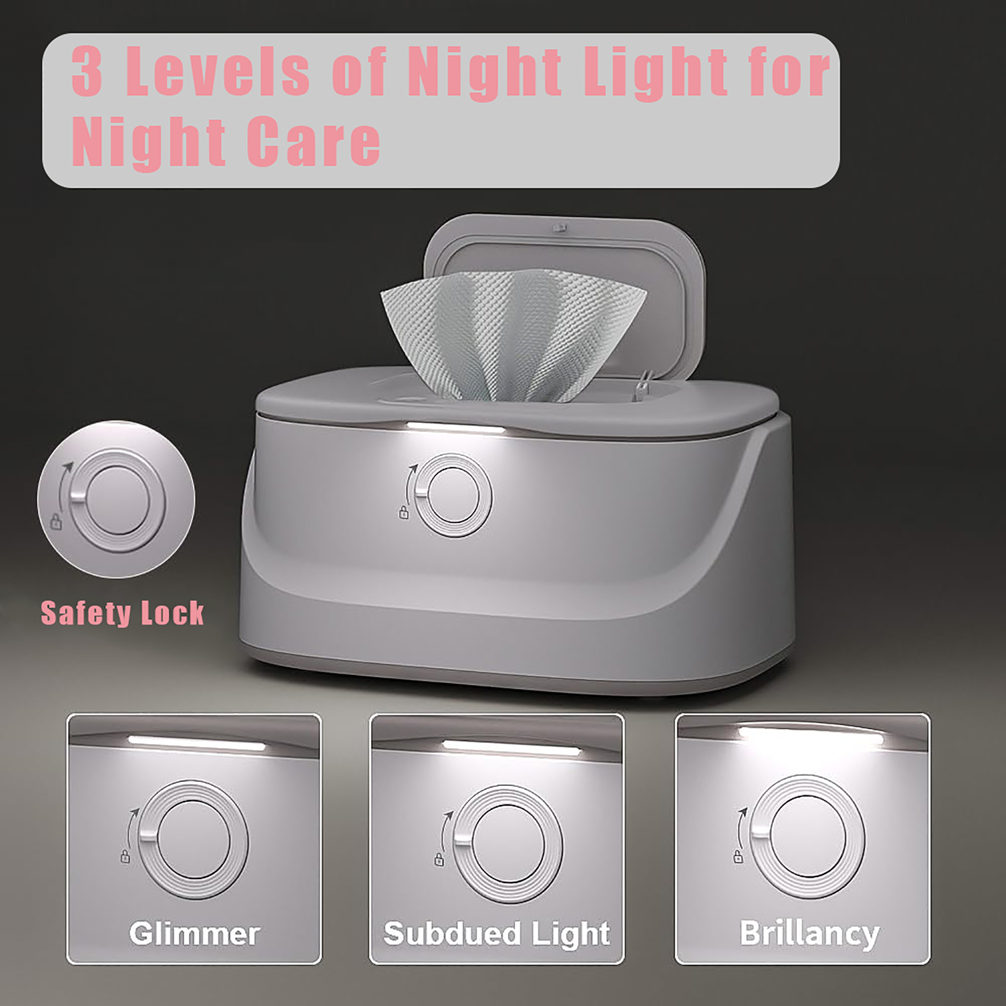 Baby Wipe Warmer with Night Light,Large Capacity Wipes Dispenser and Diaper Wipe Warmer,Fast and Even Heating,Temperature Display,3 Modes of Temperature Heating Control