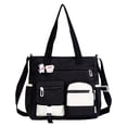 thumbnail image 5 of Faraee Cute Messenger Bag Womens Canvas Shoulder Crossbody Purse Multi Pockets Top Handle Satchel Casual College School Handbag Black, 5 of 7