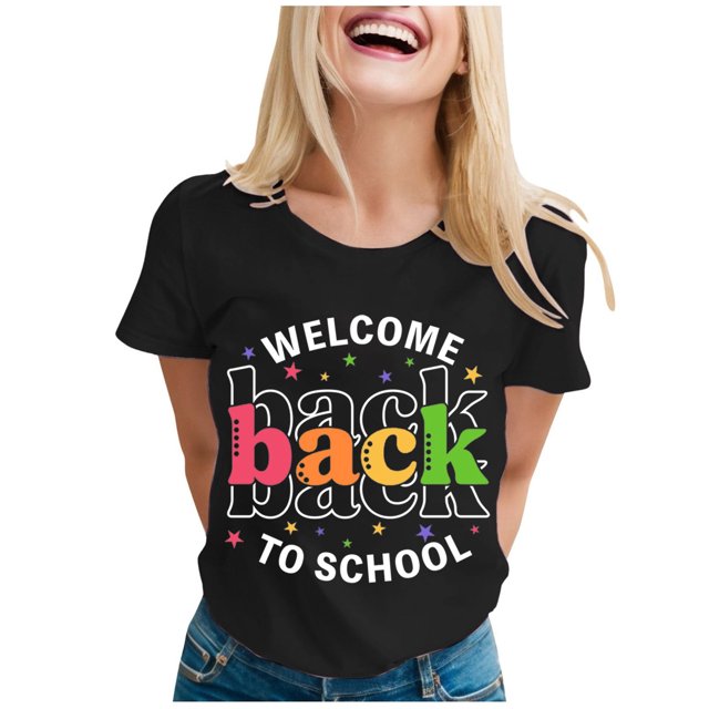 LUOGENLI T-shirts pour Femme pour Femmes T-shirts pour Dames à la Mode Rentrée des Classes Imprimé Manches Courtes Col Rond T-Shirt T-shirts pour Femmes T-shirts Graphiques TTG Grande Taille Saint-Valentin Noir P