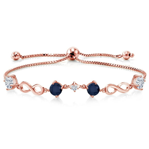 Gem Stone King Keren Hanan 18K Rose Gold Plated Silver Women Adjustable Infinity Tennis Link Bracelet Sapphire Moissanite (2.27 Cttw)