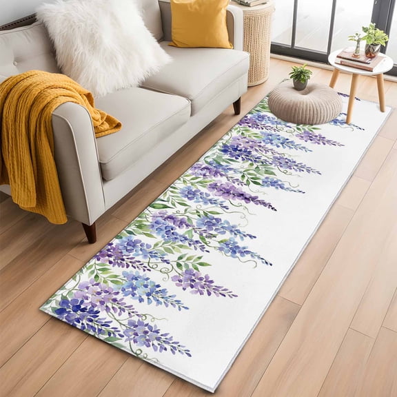 Runner Rug 2'x6', Purple Weeping Flowers Washable Non-Slip Hallway Runner Rugs, Spring Floral Elegant Pastoral Bedside Rugs Floor Mats Carpet Runners for Kitchen Bathroom Laundry Room