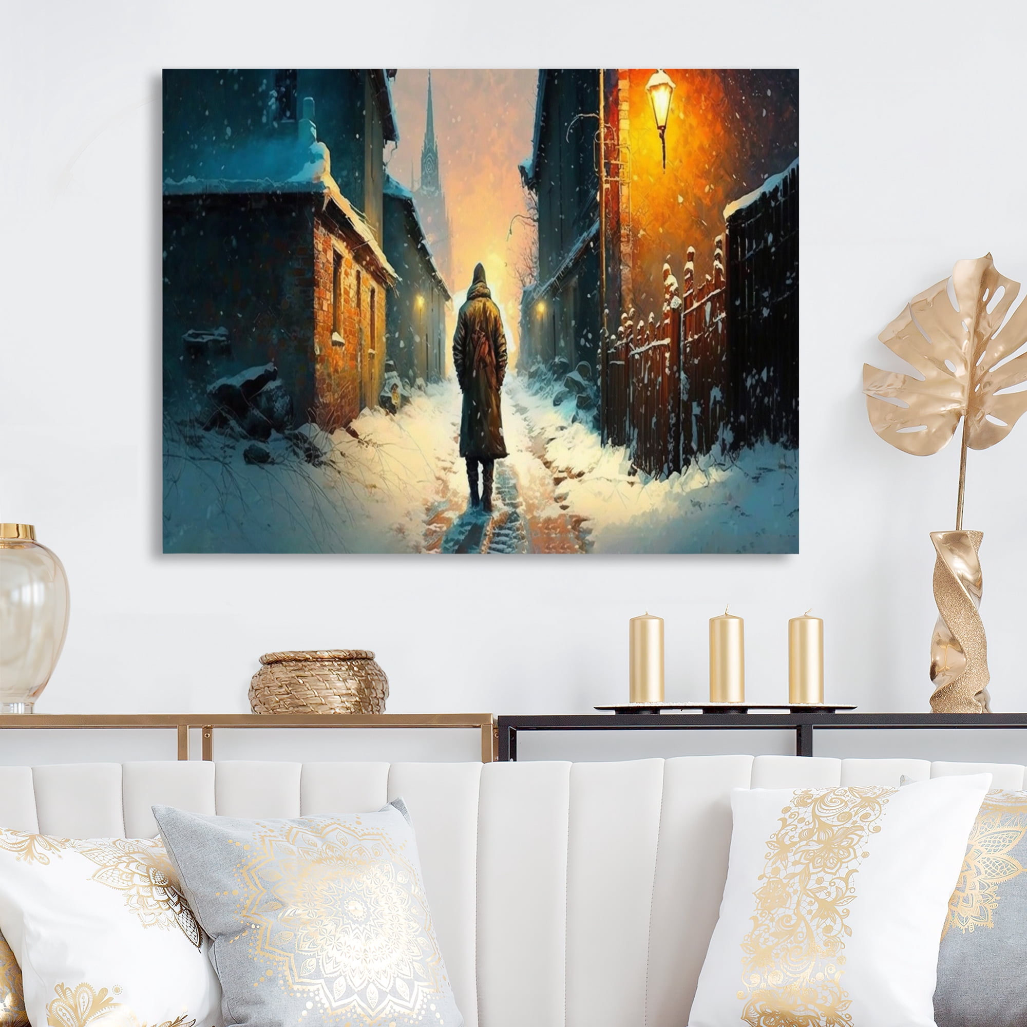 Designart City During The Winter II Canvas Wall Art