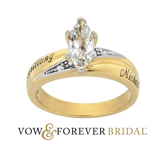 Vow & Forever Personalized Planet Bridal 14K Gold over Sterling Silver Marquise White Topaz and Diamond Name Wedding Ring ,Women's