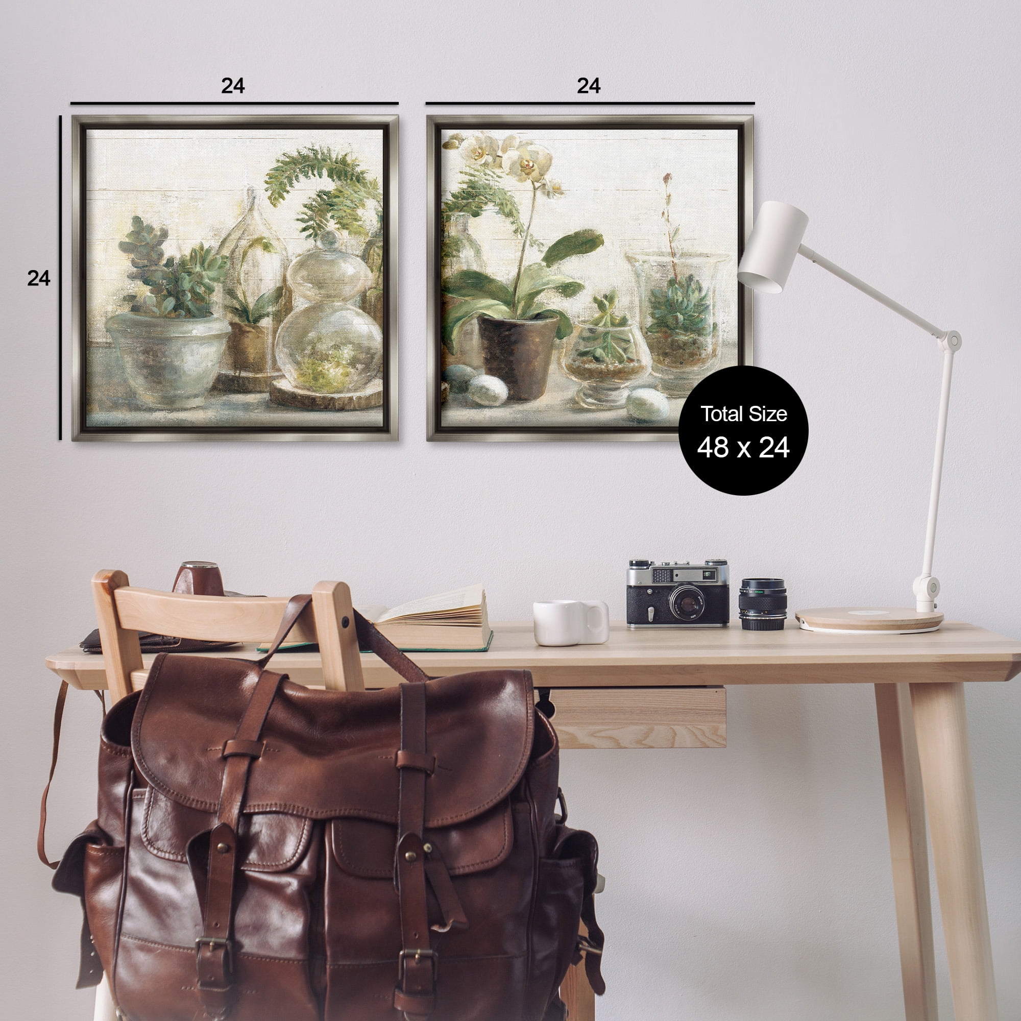Stupell Industries Succulent House Plants Country Charm Botanical & Floral Painting Gray Floater Framed Canvas Art Print Wall Art, 25 x 25, Set of 2
