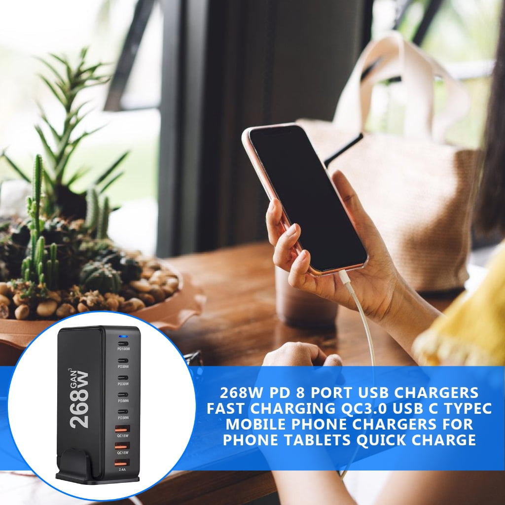 268W 8 Port USB C Chargers Fast Charging Station TypeC PD Chargers Adapters