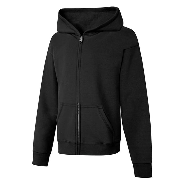 Hanes Girls` ComfortSoft EcoSmart Full-Zip Hoodie Sweatshirt, M, Black