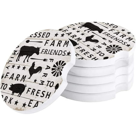 

KXMDXA Farm Cow Pig Chicken Wooden Grain Set of 4 Car Coaster for Drinks Absorbent Ceramic Stone Coasters Cup Mat with Cork Base for Home Kitchen Room Coffee Table Bar Decor