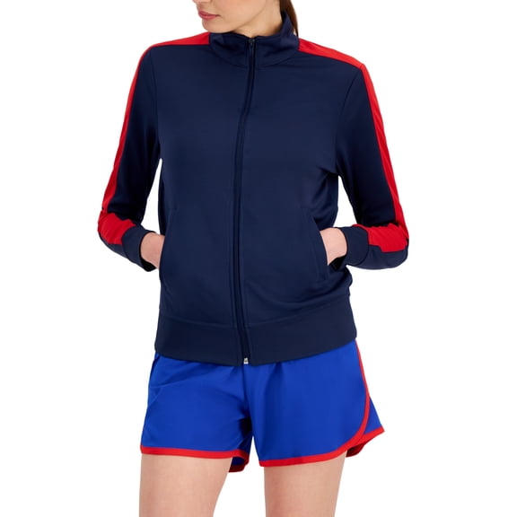 ID Ideology Women's Zip Striped Sleeve Track Jacket Blue Size Medium