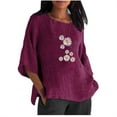 thumbnail image 1 of Hauts d'Été pour Femmes 2023 Mode Femmes Été Imprimé Trois Quarts Manches Courtes Col Rond Régulier T-Shirt Bohème Grande Taille pour Femmes, 1 of 4