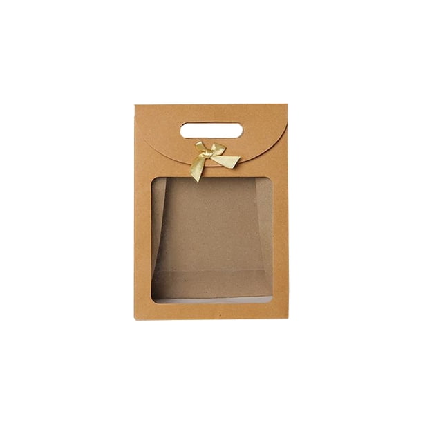 Advancent Ventana abierta Decoración Bolsa de regalo Kraft Tote Favores de fiesta Galletas de boda Envoltura de dulces Bolsa con asa Almacenamiento y organización del hogar 26*19*9cm