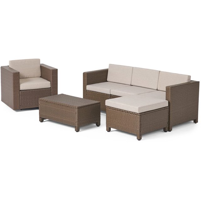 Puerta 4 Seater Wicker L-Shaped Sectional Sofa Set - Cushions Brown/Ceramic Grey