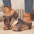 thumbnail image 1 of HTHLVMD Sandales Compensées en Liège avec Décor de Rivets pour Femmes, Sandales Orthopédiques Confortables pour Femmes, Été, Marron 6.5, 1 of 7