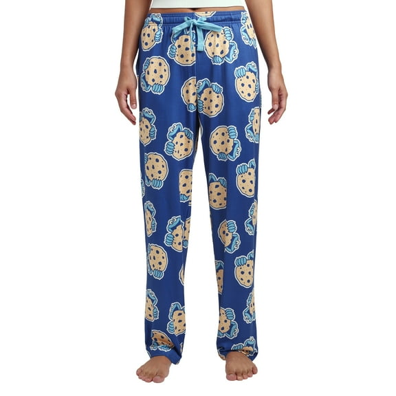 Sesame Street Cookie Monster Giant Cookie Women's Blue Quick Turn Sleep Pajama Pants-Small