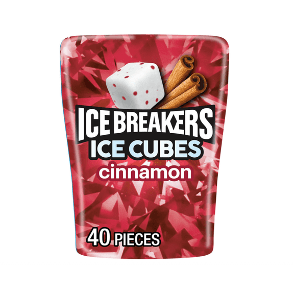 ICE BREAKERS Ice Cubes Cinnamon Sugar Free Chewing Gum Bottle, 3.24 oz (40 Pieces)