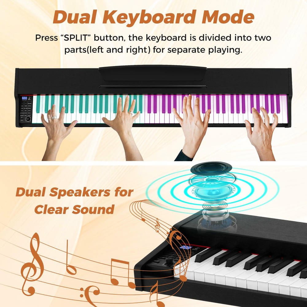 Resenkos 88-Key Keyboard Piano Set with Adjustable Stand & Bench - Black