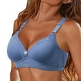 thumbnail image 1 of Aayomet Bralettes for Women Plus Size Up Large Cup Thin Cotton Rimless Bra (Blue, 80C), 1 of 4