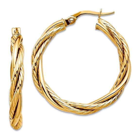 10k Gold Polished Twisted Hoop Earrings 27x26mm Wide 3.25mm Thick Hoop Earring for Women - 2.1 Grams