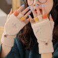 thumbnail image 5 of Guantes de invierno con medio dedo, guantes tejidos con solapa de terciopelo, encantadores guantes bordados de arcoíris, 5 of 5