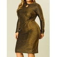 thumbnail image 2 of Vestido Midi Con PurpuriDe FiesCóctel TalExtBodycon LentejuePaMujer Oro 3X, 2 of 6