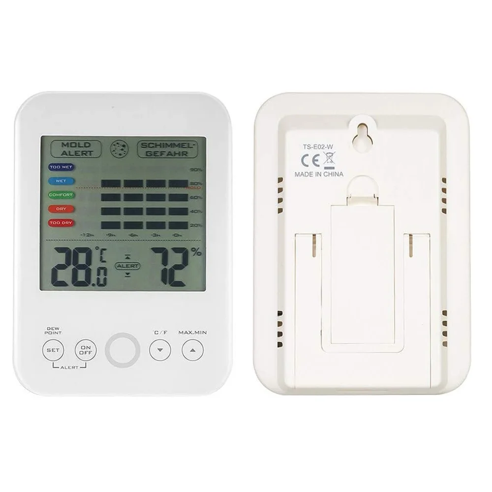 Mold Hygrometer Alarm Digital Hygrometer Indoor Thermometer with LCD Display, 1 Pack (White, One Size)
