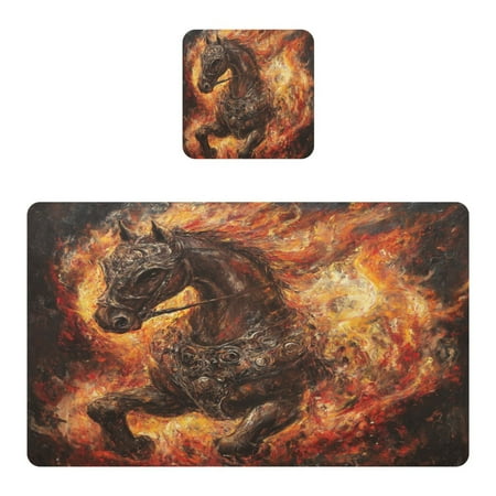 

Wobogo Fiery Warrior Horse Placemats Coasters Set of 1 Heat-resistant Non-slip Easy to Clean Square Dinner Plate Mat