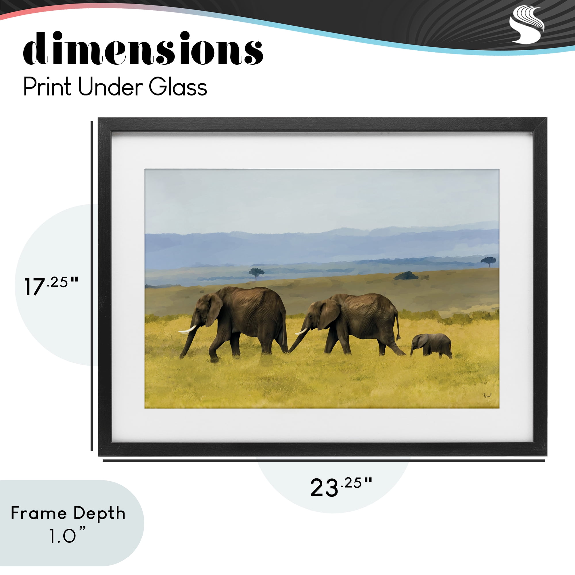 Stupell Industries Elephants In The Grassland Black Framed Print Under Glass, design by Renel Peters