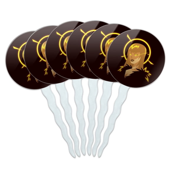Dark Angel Woman With Gold Halo Cupcake Picks Toppers Decoration Set of 6