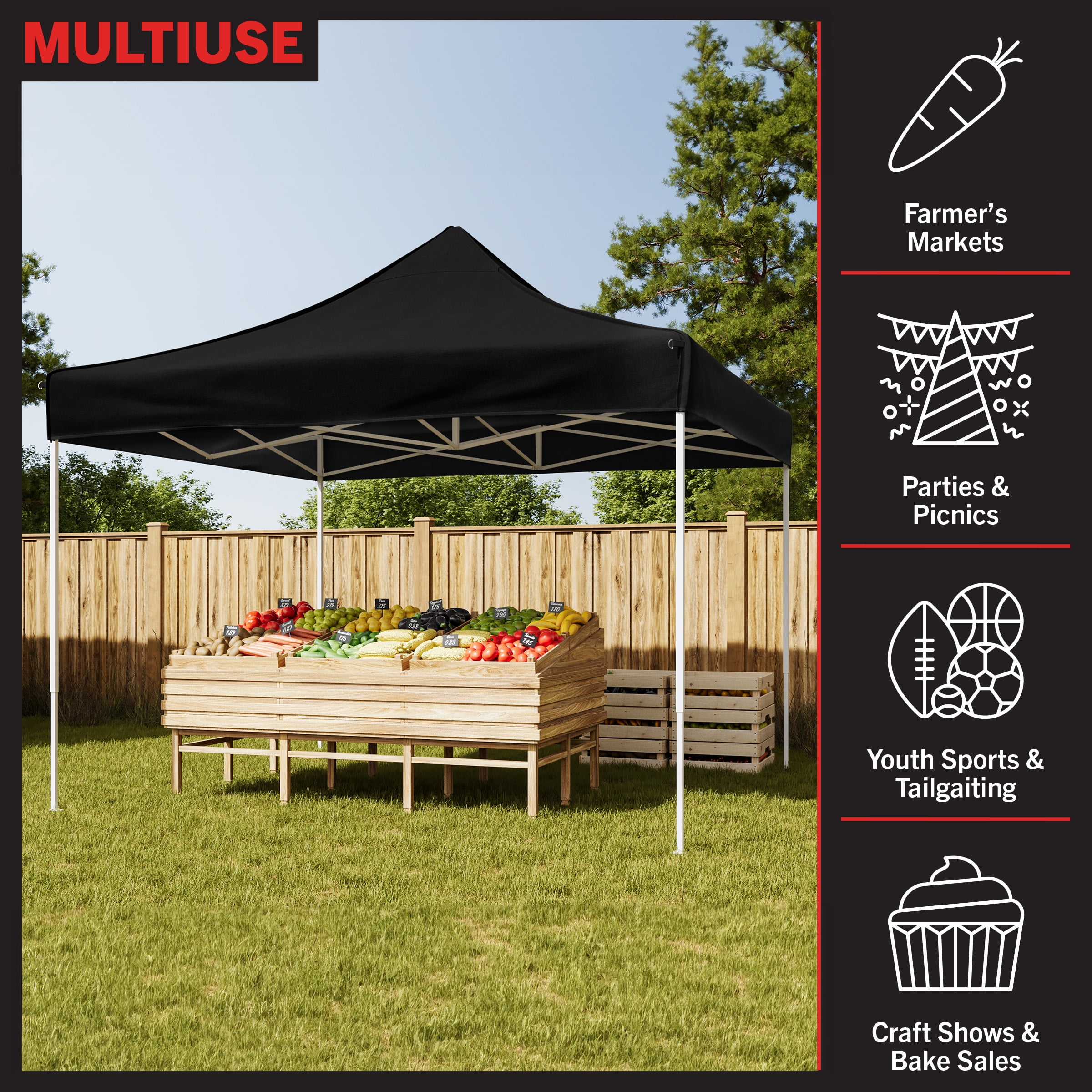 Stalwart 10x10 ft Pop Up Canopy Tent - UPF30 Beach Tent Sun Shelter, Black