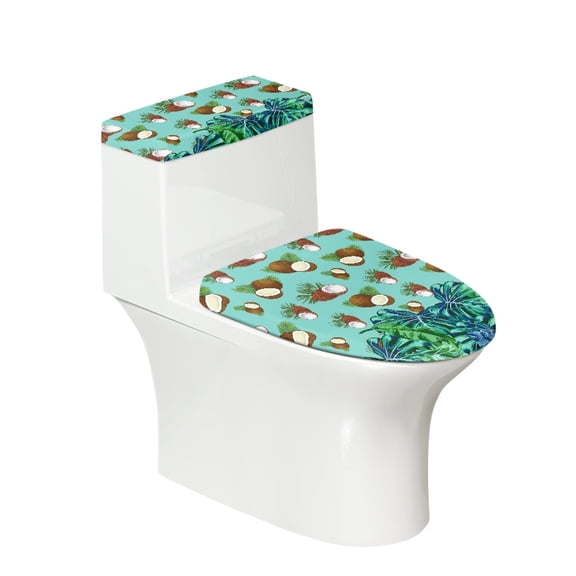 HELLHERO Coconut Pattern Toilet Seat Cover, Washable Dustproof Elastic Fabric Toilet Lid Cover and Toilet Tank Lid Cover
