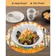 thumbnail image 3 of 15 Inch Round Placemats Set of 4, Fall Pumpkins Non Slip Heat Insulation PP Table Mats, Straw Man Thanksgiving Leaves Orange Check Washable Place Mats for Kitchen Dining Party Table Decor, 3 of 7