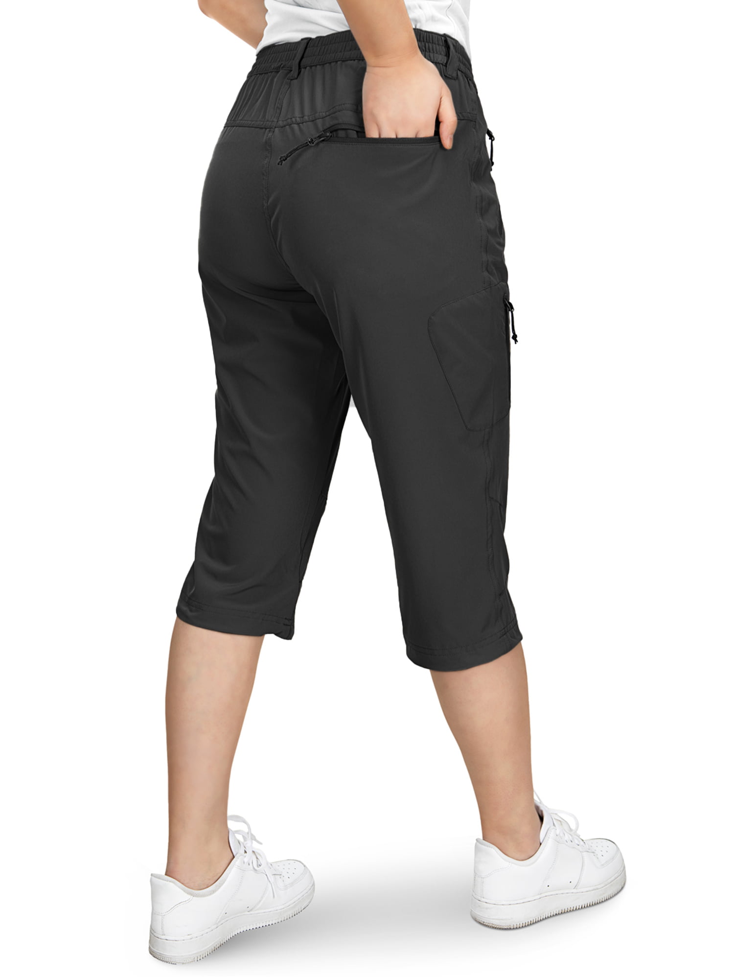 33,000ft Women's Capri Golf Pants Casual Quick Dry UPF 50+ Lightweight  Stretch Cargo Hiking Pants with Pockets Black 12 