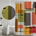 thumbnail image 4 of Polyester Fabric Green Orange Geometric Shower Curtain, Modern Abstract Art Luxury Waterproof Bathtub Curtain Bathroom Decor Set with Hooks 72 x 84 Inches, 4 of 6