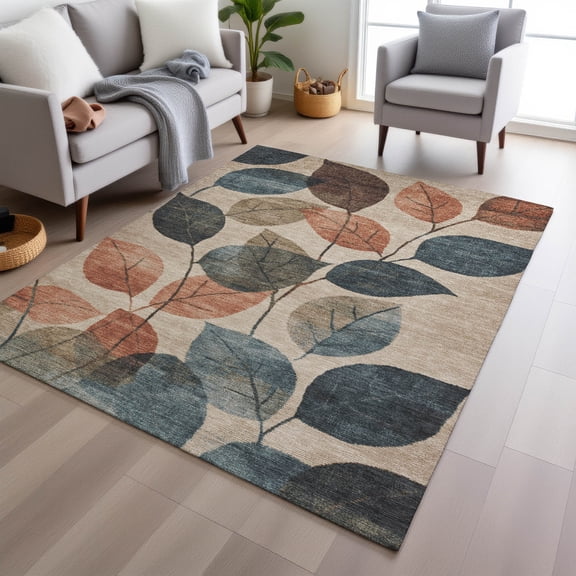 Addison Rugs Chantille Indoor/Outdoor Transitional Floral Beige Machine Washable Rectangle Rug, 10' x 14'