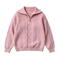 thumbnail image 3 of BXJX Girls Cable Knit Sweaters, Long Sleeve Half Zip Lapel Collar School Fall Pullover Tops Pink Size 9-10 T, 3 of 3