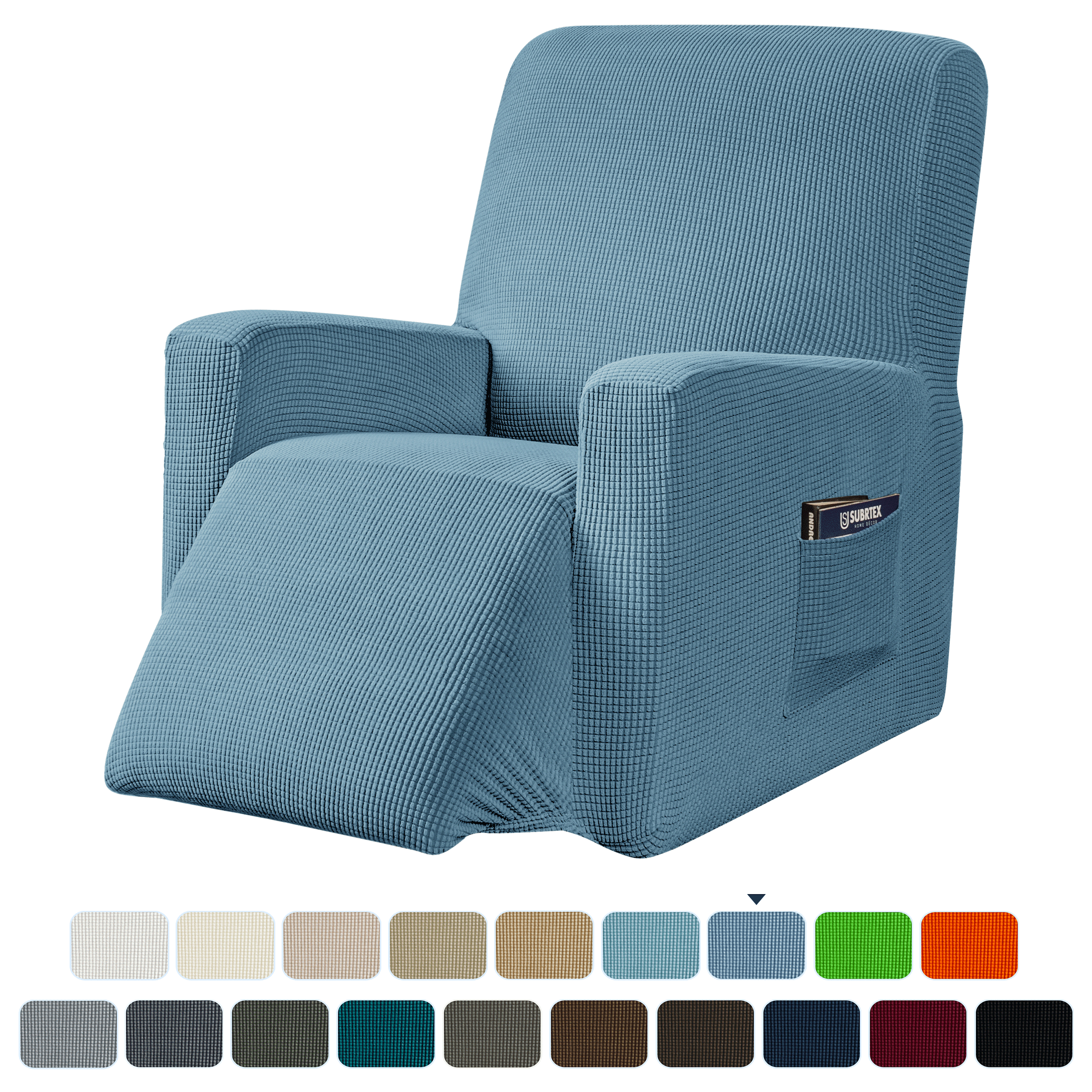 Subrtex Stretch 1Piece Textured Grid Recliner Slipcover,Denim Blue