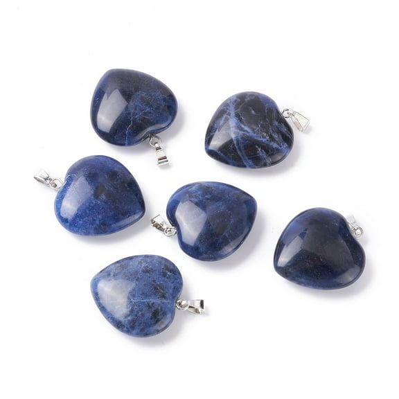 Natural Sodalite Pendants with Platinum Tone Brass Findings Heart 27~28x24.5~26x6~8.5mm Hole: 2.4x5.6mm