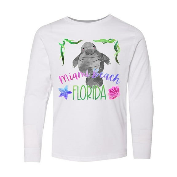 Inktastic Miami Beach Florida Cute Swimming Manatee Long Sleeve Youth T-Shirt